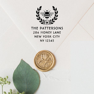 Bee Laurel Wreath Return Address Name Self-inking Stamp
