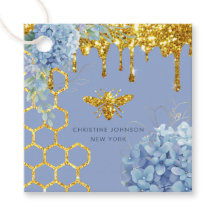 bee logo and blue hydrangea
