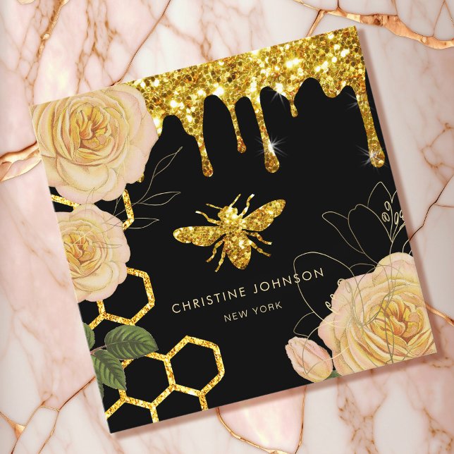bee logo and roses square business card (Creator Uploaded)