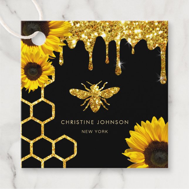 bee logo and sunflowers favour tags (Front)