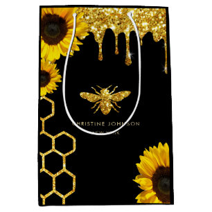 bee logo and sunflowers medium gift bag