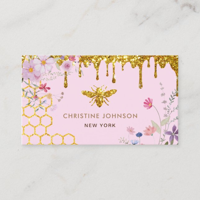 bee logo and wildflowers business card (Front)
