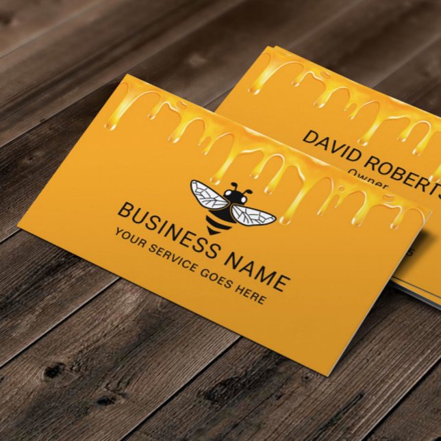 Bee Logo Beekeeping Honey Apiary Gold Drips Farm Business Card (Creator Uploaded)
