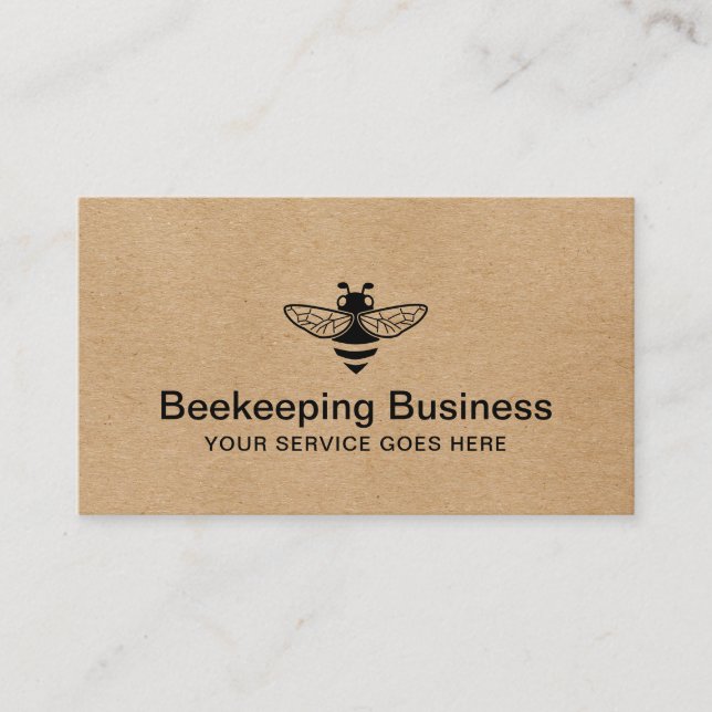 Bee Logo Beekeeping Honey Apiary Rustic Kraft Business Card (Front)