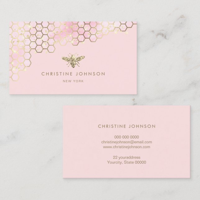 bee logo gradient blush pink business card (Front/Back)
