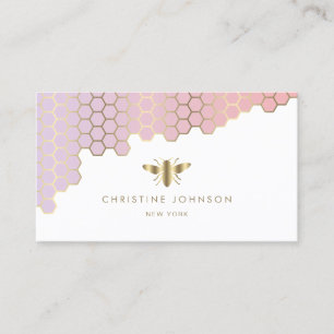 bee logo honeycomb gradient blush pink business card