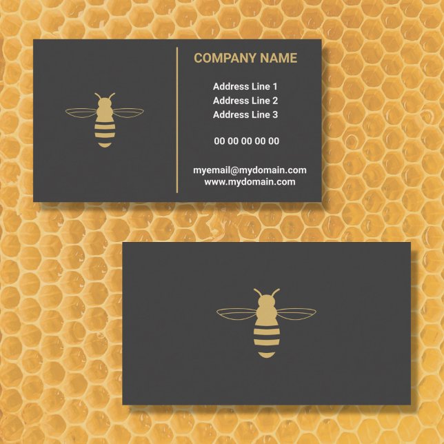 Bee Logo Minimalist Elegant Black & Gold Beekeeper Business Card (Black Beekeeper business card with gold bee)