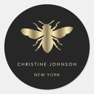 bee logo on black classic round sticker