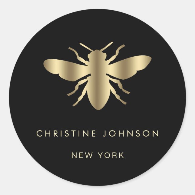 bee logo on black classic round sticker (Front)