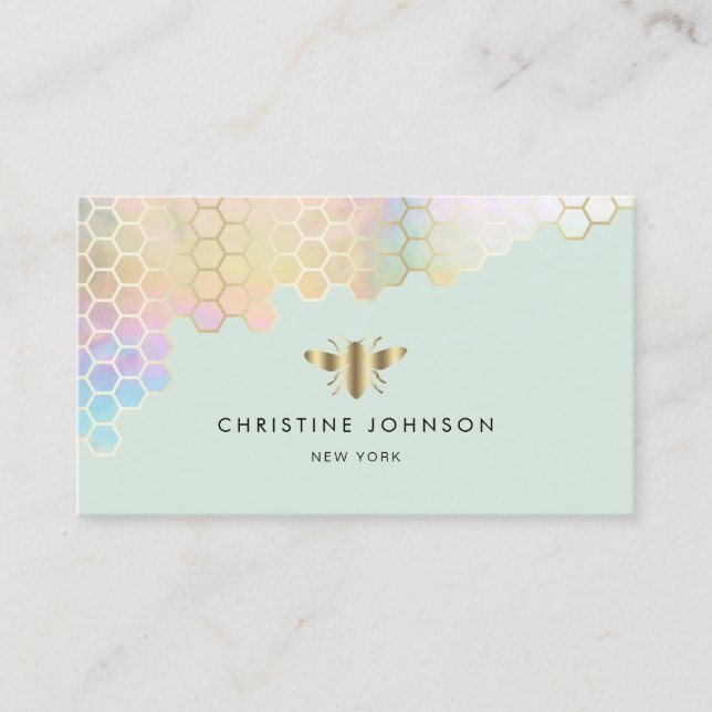 bee logo on mint background business card (Front)