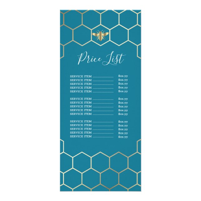 bee logo price list on mosaic blue rack card (Front)
