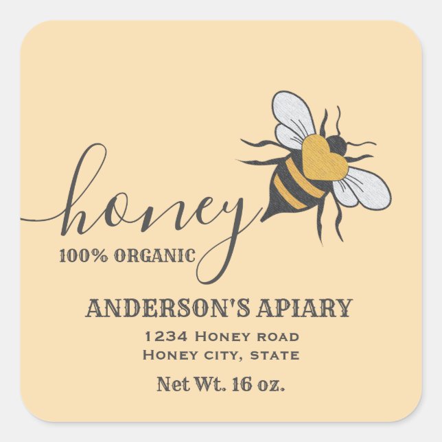 Bee logo script honey jar label (Front)