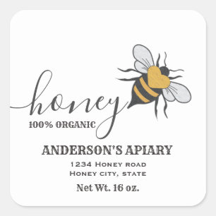 Bee logo script honey jar label