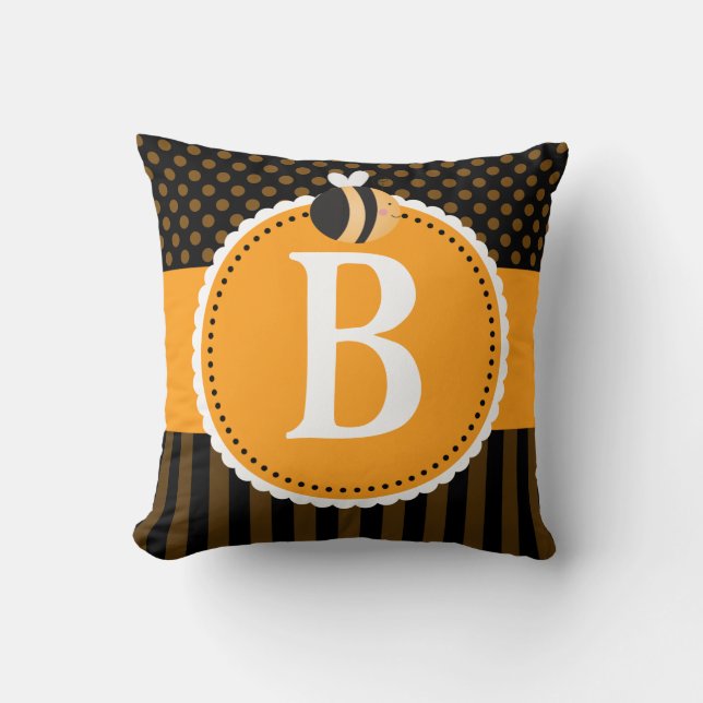 Bee Lover Monogram Cute Throw Pillow Gift (Front)