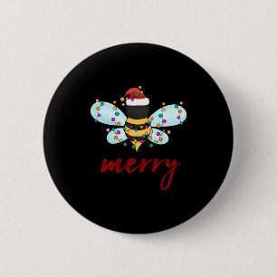 Bee Merry Christmas Bee In Santa Hat Cute Merry Xm 6 Cm Round Badge