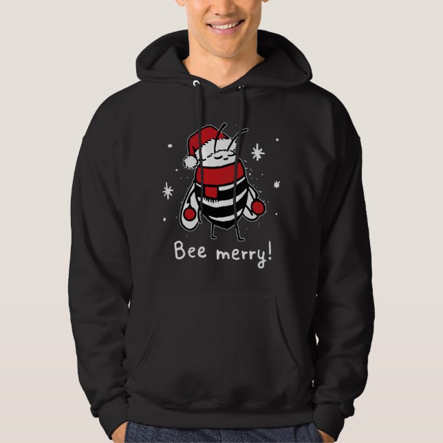 Bee Merry Christmas - bee wears santa hat Xmas Gif Hoodie (Front)