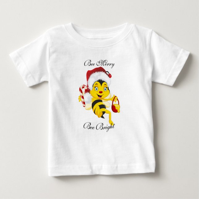 Bee Merry Christmas Cartoon Baby T-Shirt (Front)
