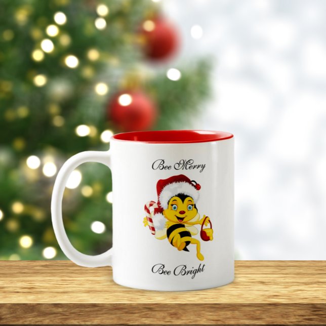 Bee Merry Christmas Cartoon Two-Tone Coffee Mug (Creator Uploaded)