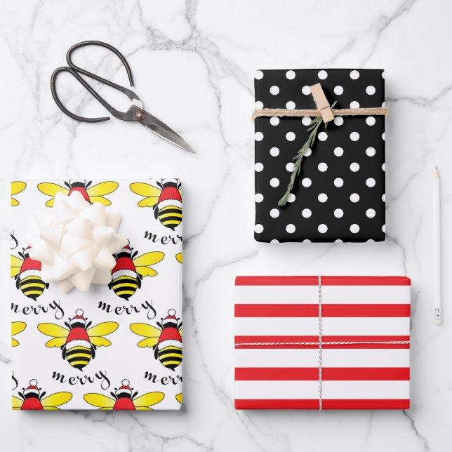 Bee Merry Christmas Wrapping Paper Sheets (Front)