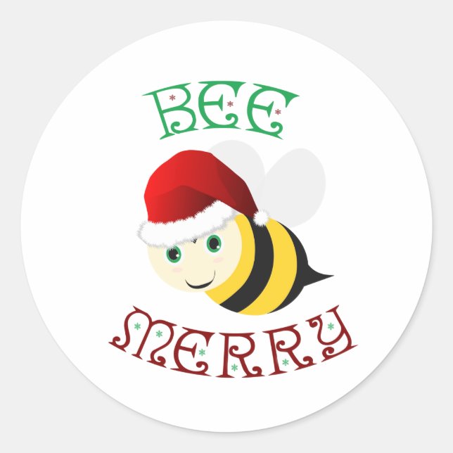 Bee Merry Classic Round Sticker (Front)