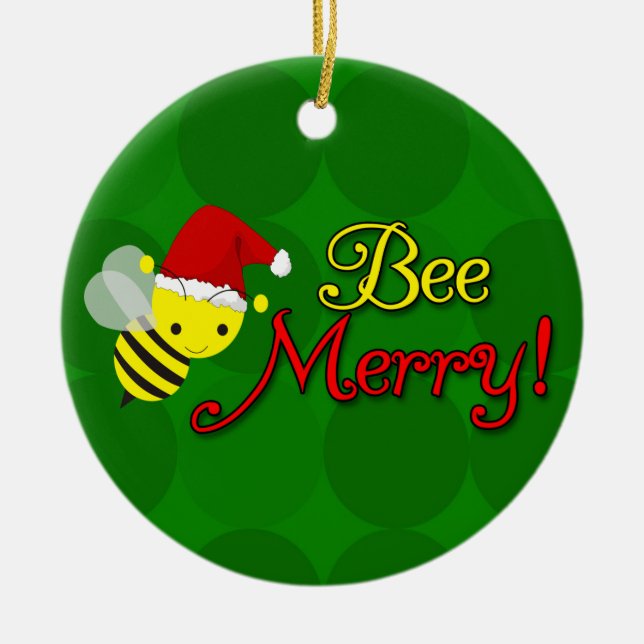 Bee Merry, Cute Bumblebee Holiday Ceramic Tree Decoration (Front)