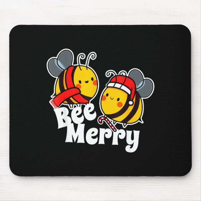 Bee Merry _ Cute Honey Bees Santa Claus _ Christma Mouse Pad (Front)
