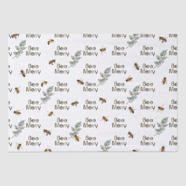Bee Merry Evergreen Christmas Holiday Tissue Paper (Front)