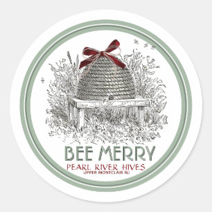 Bee Merry Holiday Sticker Skep with Red Bow