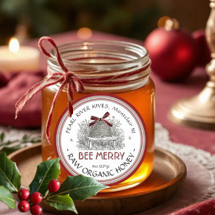 Bee Merry Holiday Sticker Skep with Red Bow