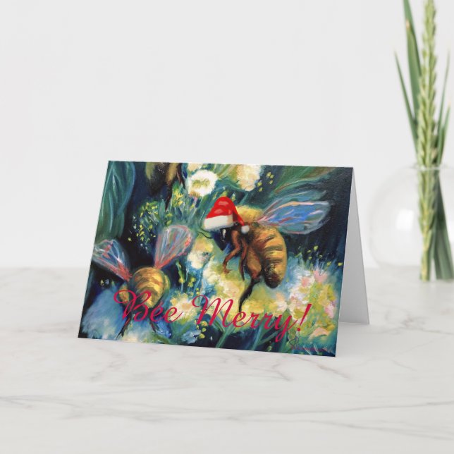 Bee Merry! (Honey Bees with Holiday Cheer!) Card (Front)