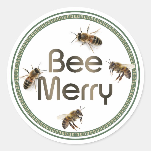 Bee Merry Honeybee Christmas Holiday Sticker (Front)