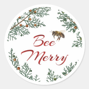 Bee Merry Honeybee Holiday Sticker Red Text