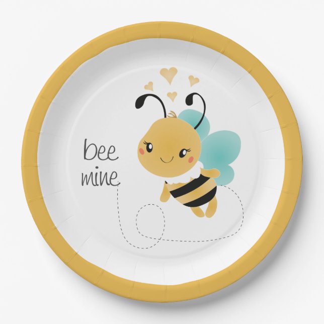 Bee Mine Bumblebee Yellow Black Paper Plate (Front)