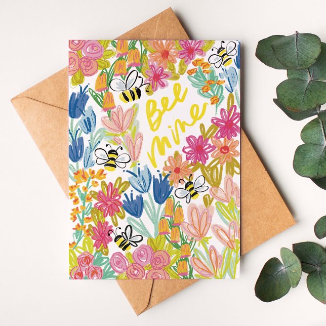 Bee Mine Colourful Floral Valentine's Day Card (Bee Mine Colorful Floral Valentine's Day Card)