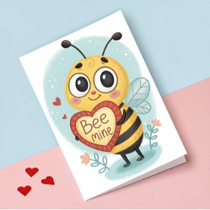 Bee Mine Cute Bee Valentines Day Holiday Card