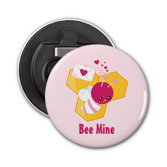 Bee Mine Cute Bee with Pink Valentine Hearts Bottle Opener (Front)