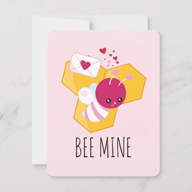 Bee Mine Cute Bee with Valentine Hearts Holiday Card (Front)