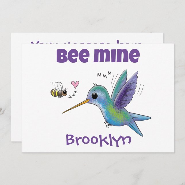 Bee mine cute valentine hummingbird bee holiday card (Front/Back)