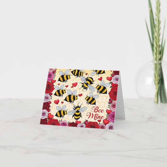 Bee Mine Floral Love Frame Holiday Card (Front)