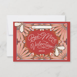 Bee Mine Flowers Pink Red Classroom Valentine Card