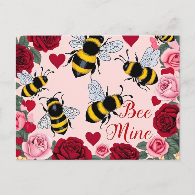 Bee Mine Love Buzz Design Holiday Postcard (Front)