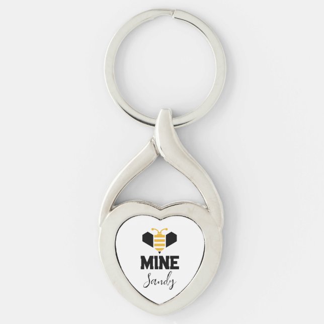 Bee Mine (name) Minimalist Romantic Gift   Key Ring (Front)