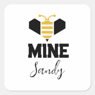 Bee Mine (name) Minimalist Romantic Gift Square Sticker