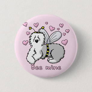 Bee Mine Old English Sheepdog 6 Cm Round Badge