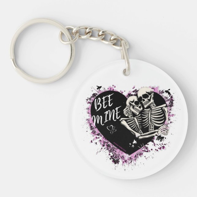 Bee mine" romantic skeleton couple keychain  (Front)