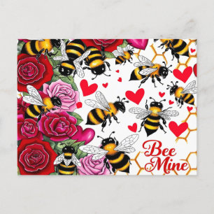 Bee Mine Sweet Honeycomb Blooms Holiday Postcard