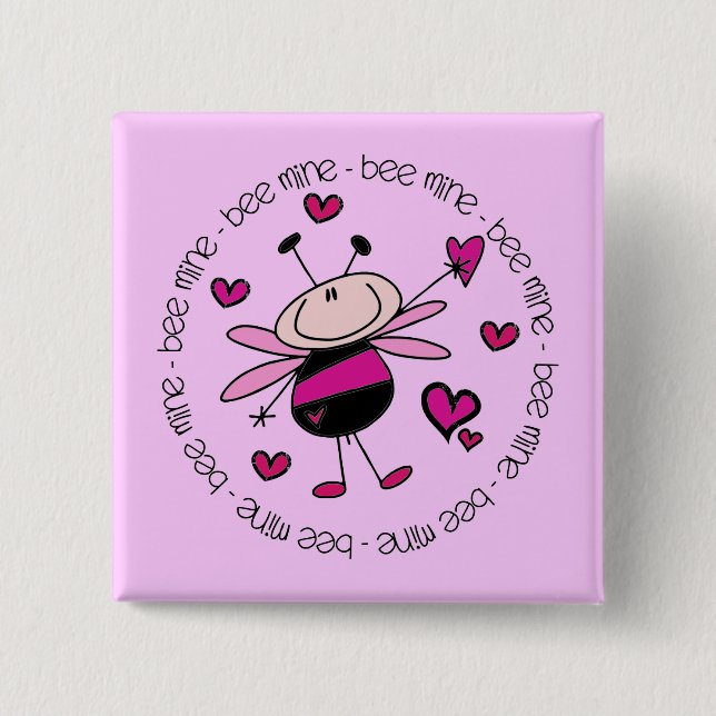 Bee Mine Valentine 15 Cm Square Badge (Front)