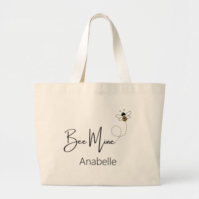 Bee Mine - Valentine Day Cute Bee Custom Large Tote Bag (Front)