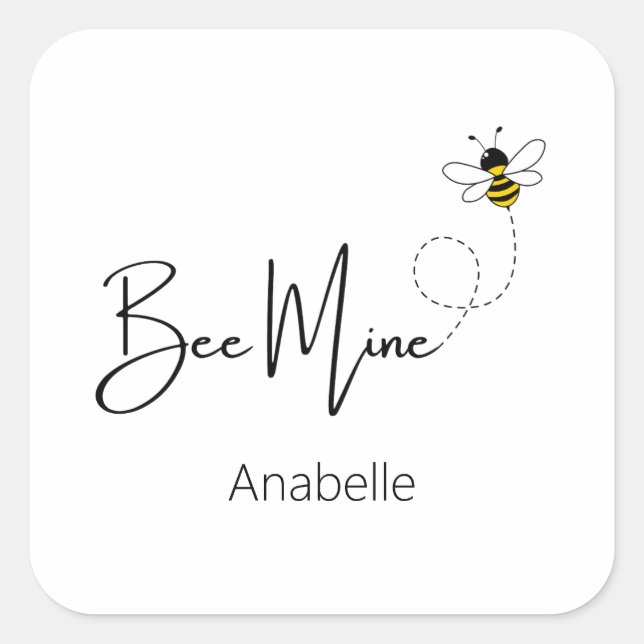 Bee Mine - Valentine Day Cute Bee Custom Square Sticker (Front)