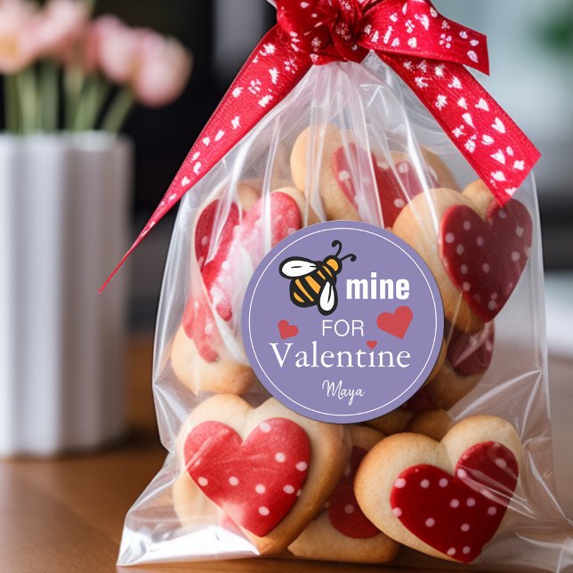 Bee Mine Valentine Favour Classic Round Sticker (Bee Mine Valentine Favor Name Classic Round Sticker)